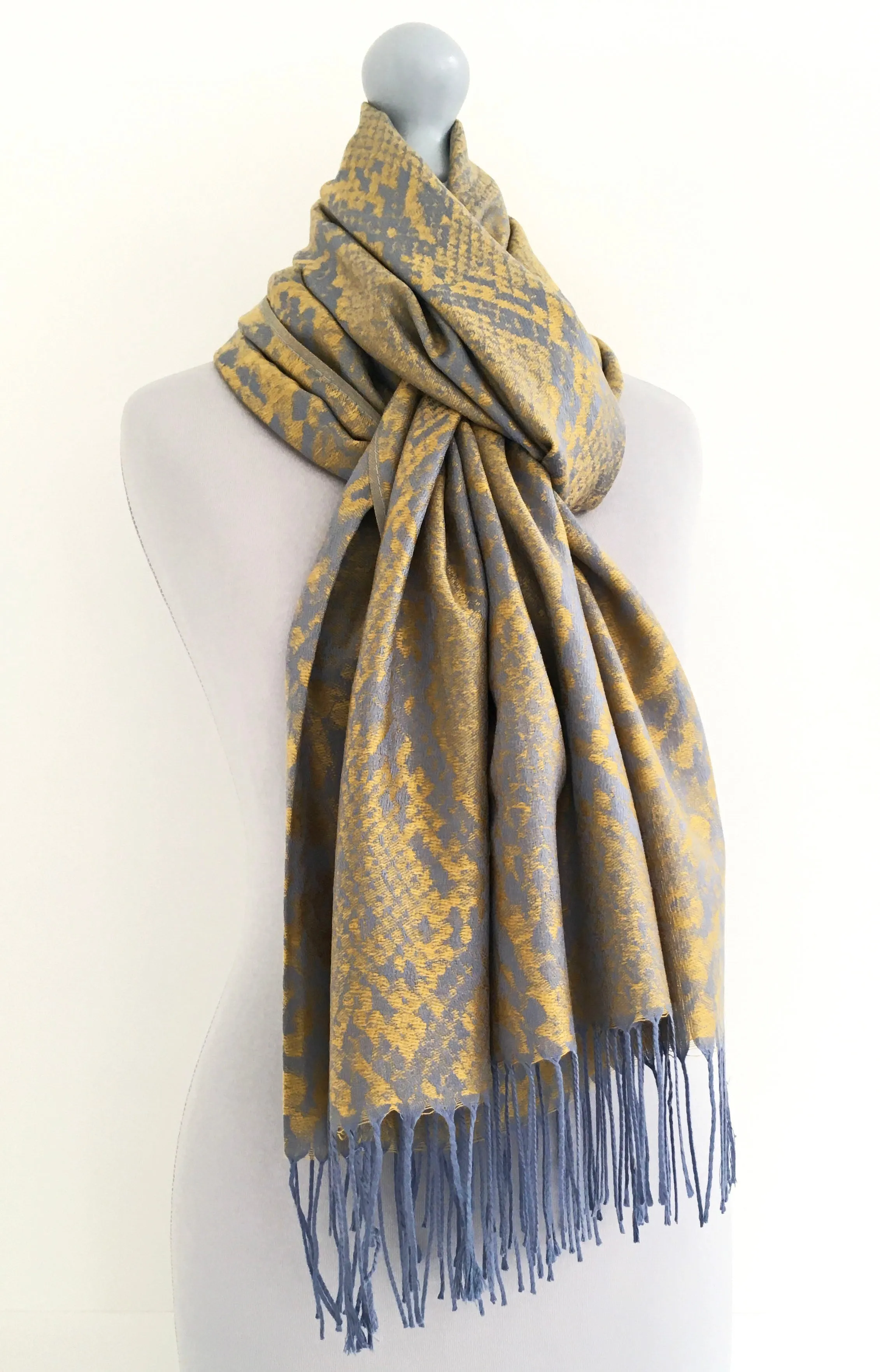 MUSTARD YELLOW LARGE SNAKESKIN PRINT REVERSIBLE PASHMINA SHAWL SCARF