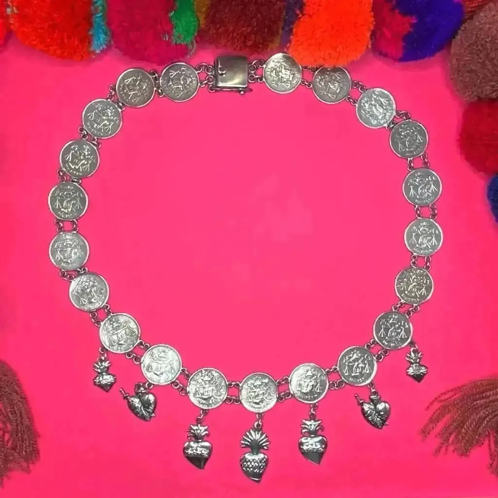 Oaxacan vintage Silver coin necklace, circa 1950