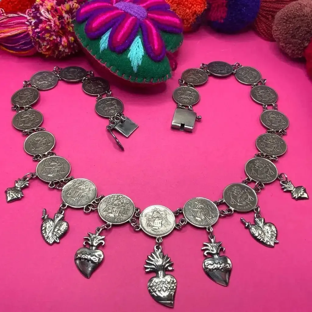 Oaxacan vintage Silver coin necklace, circa 1950