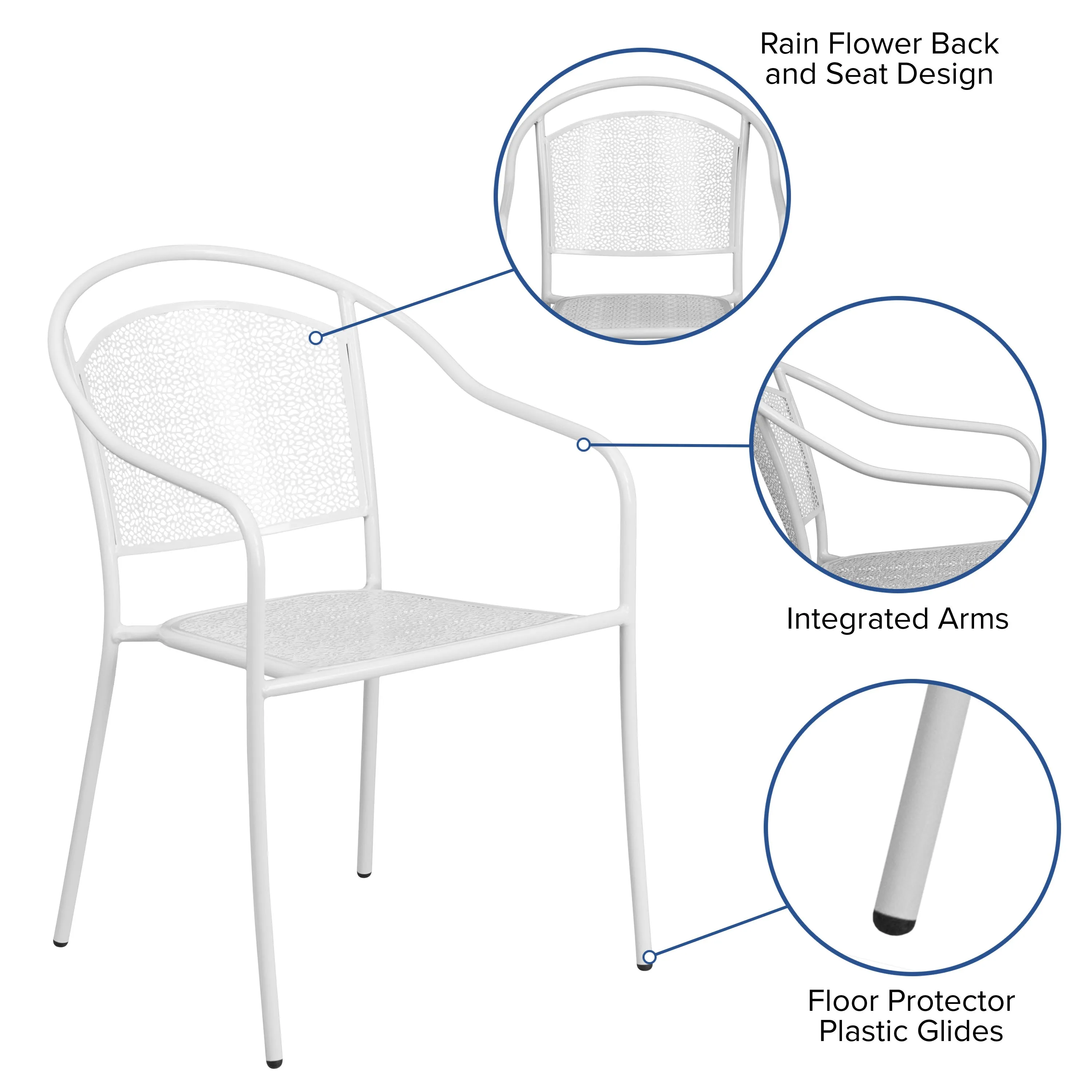 Oia Commercial Grade Indoor-Outdoor Steel Patio Arm Chair with Round Back