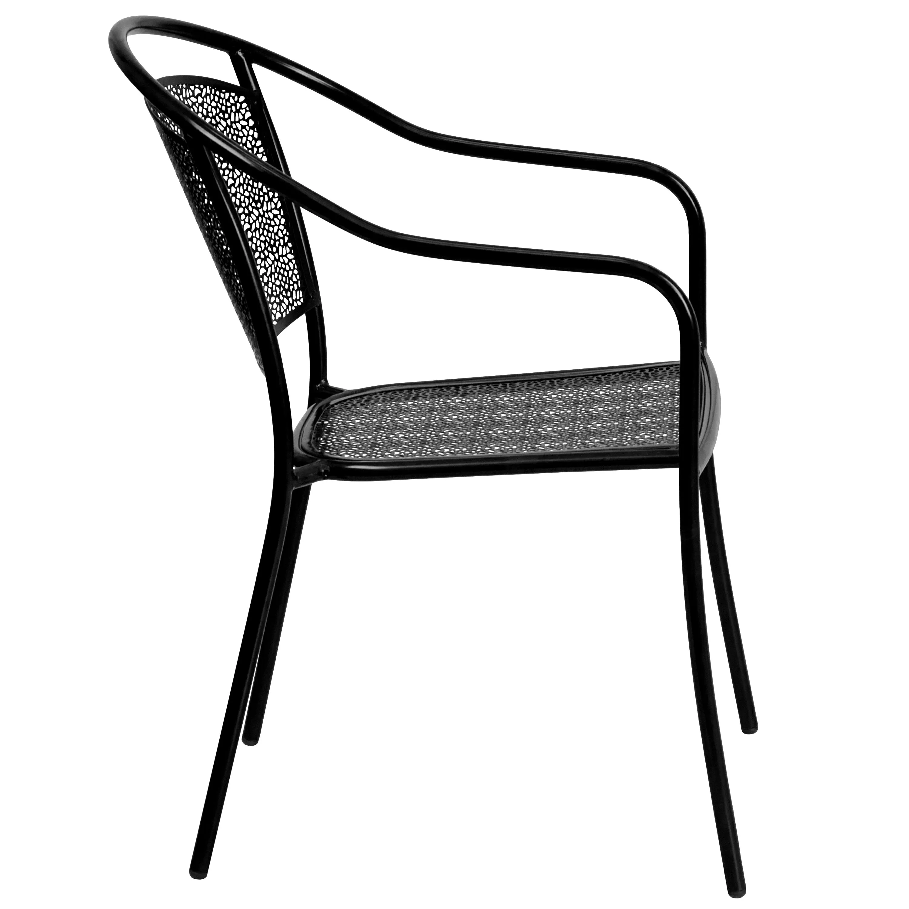 Oia Commercial Grade Indoor-Outdoor Steel Patio Arm Chair with Round Back