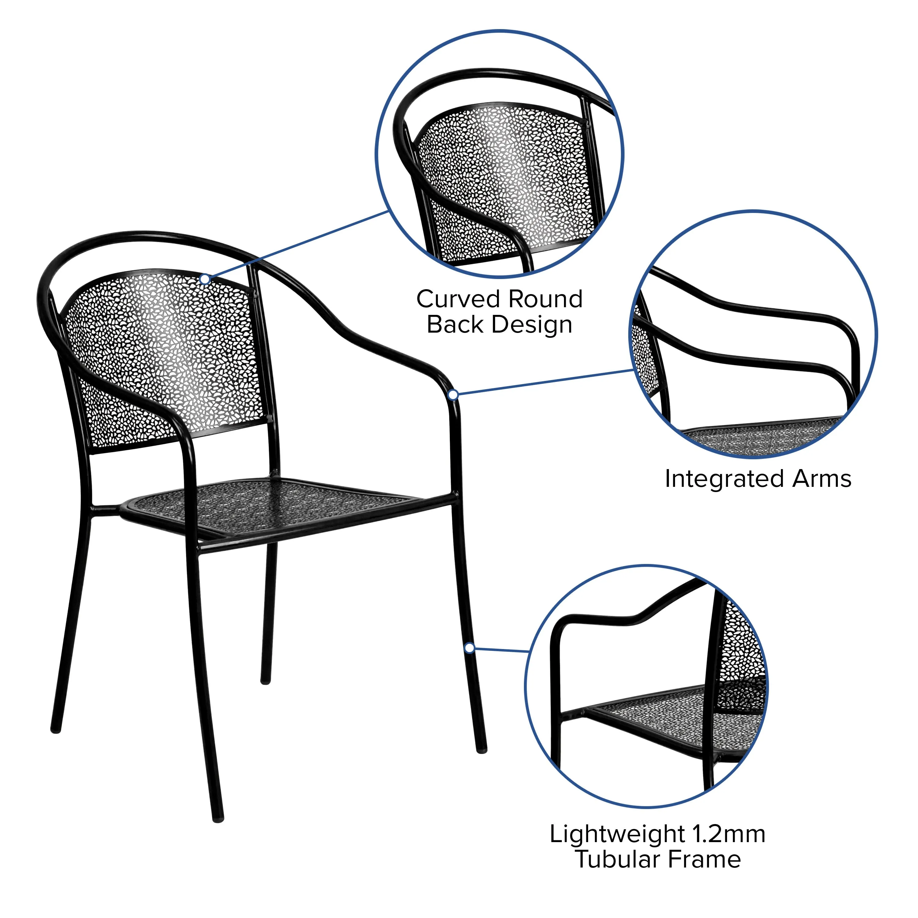 Oia Commercial Grade Indoor-Outdoor Steel Patio Arm Chair with Round Back