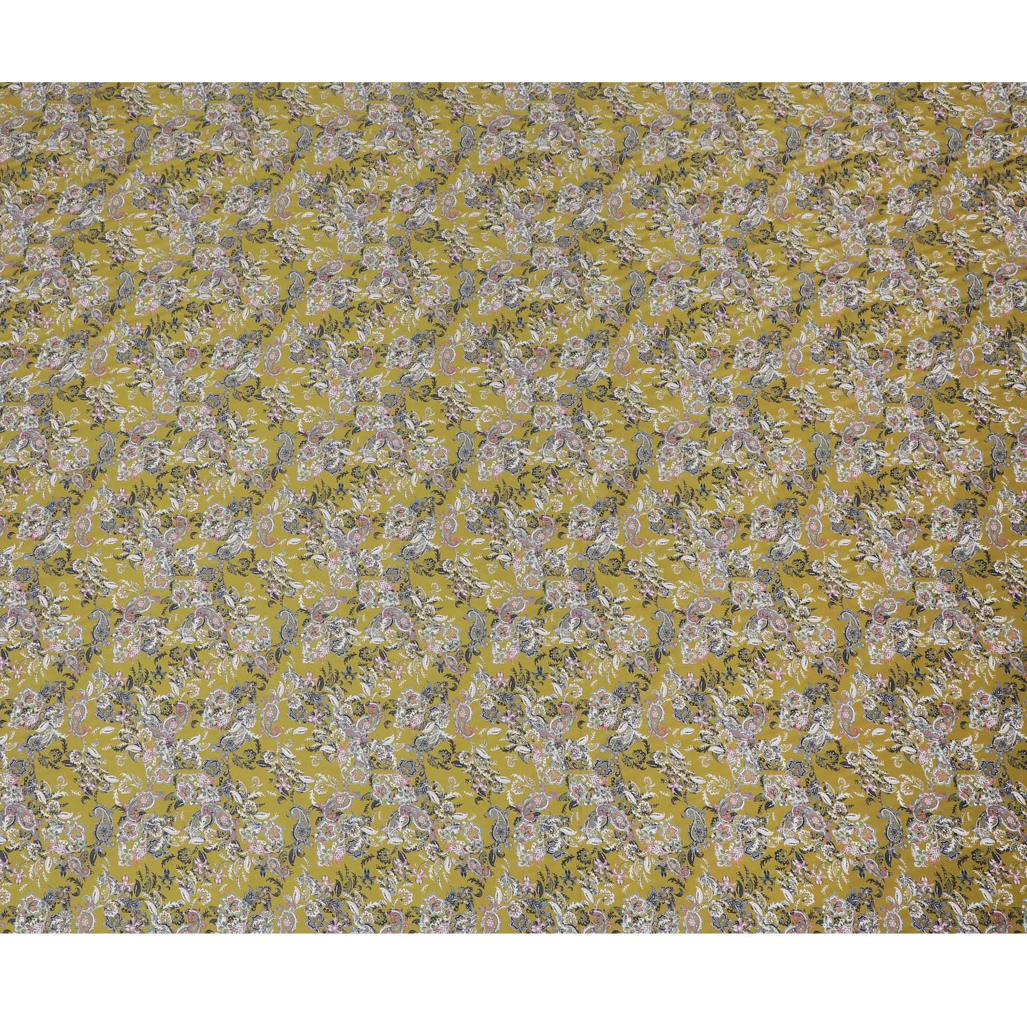 Olive Cotton Satin Fabric: Floral Fantasy in Blue-D17592