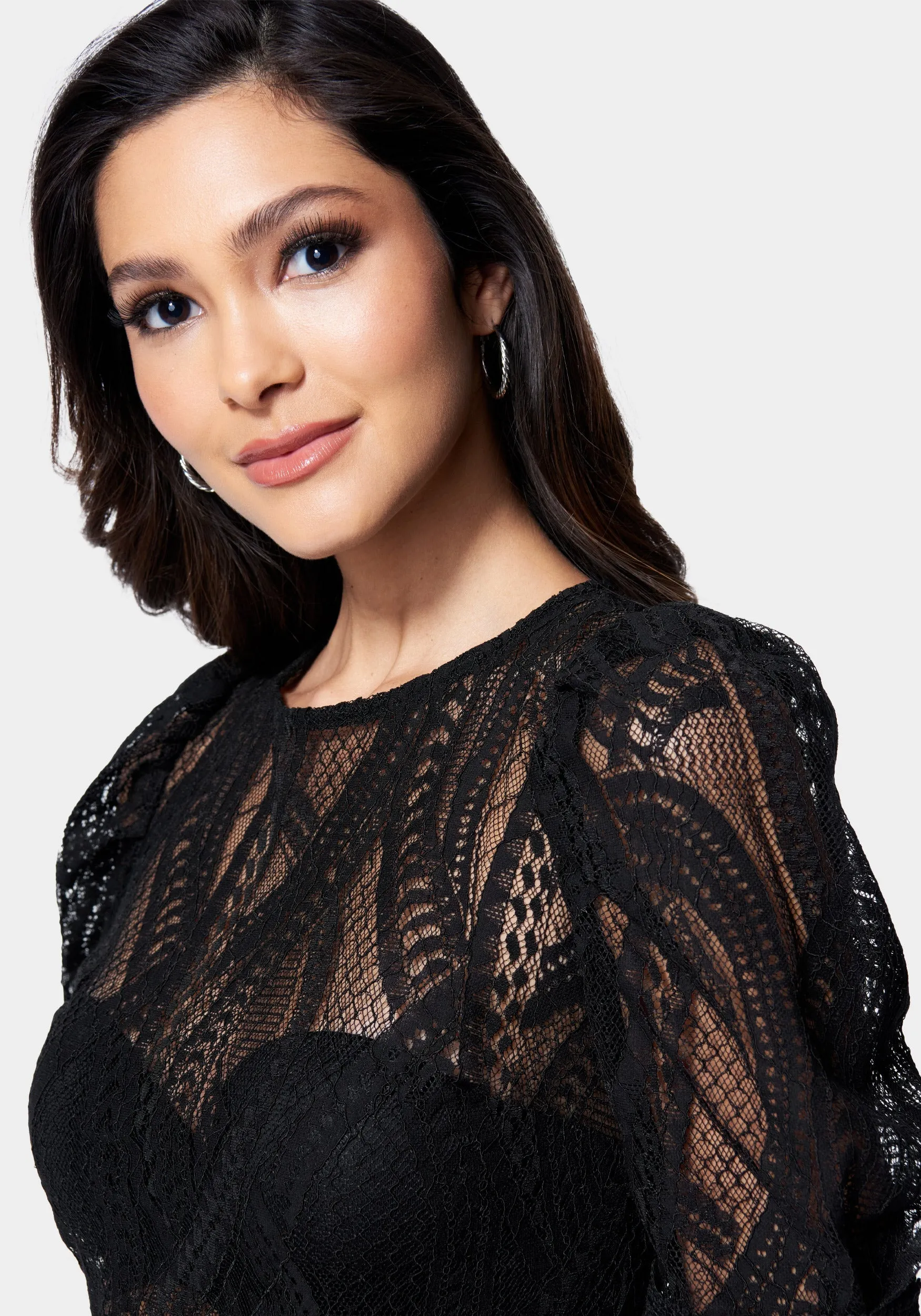 Open Lace Puff Sleeve Top