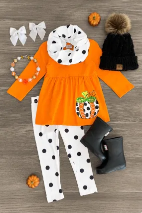 Orange Polka Dot Pumpkin Scarf Set