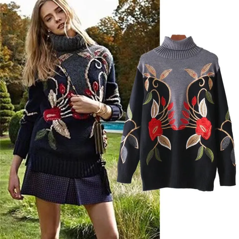 Oversize Floral Embroidery Sweater Pullovers