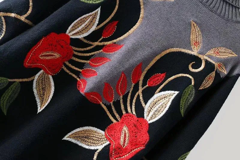 Oversize Floral Embroidery Sweater Pullovers