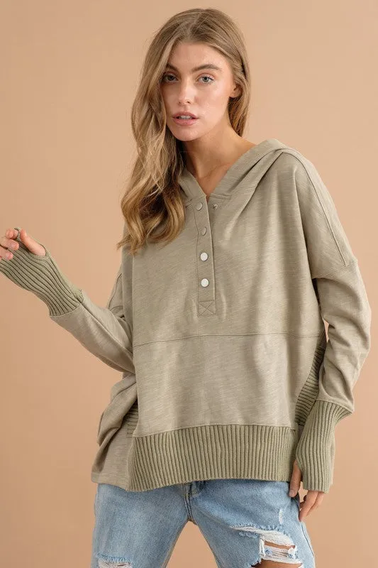 Oversized Snap Up Hooded Pullover