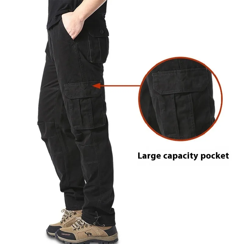 Pantalon cargo en coton à poches multiples amples et résistants à l'usure