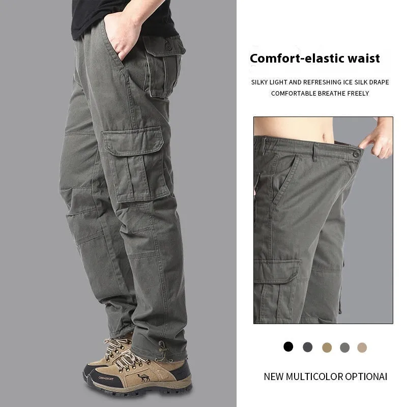 Pantalon cargo en coton à poches multiples amples et résistants à l'usure