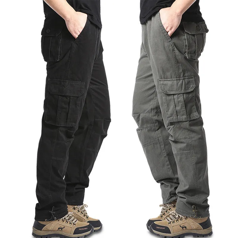 Pantalon cargo en coton à poches multiples amples et résistants à l'usure