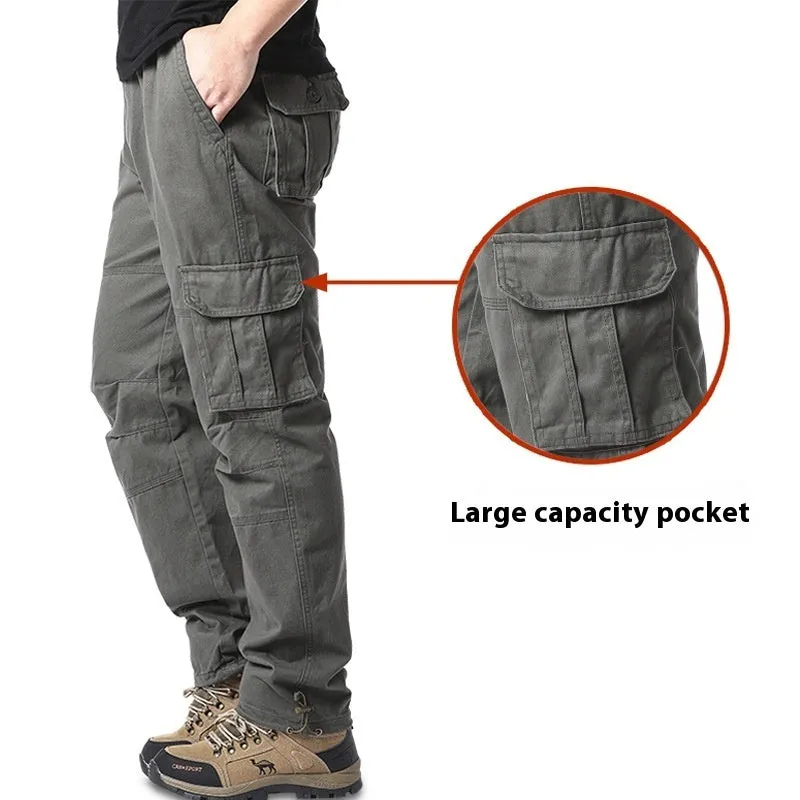 Pantalon cargo en coton à poches multiples amples et résistants à l'usure