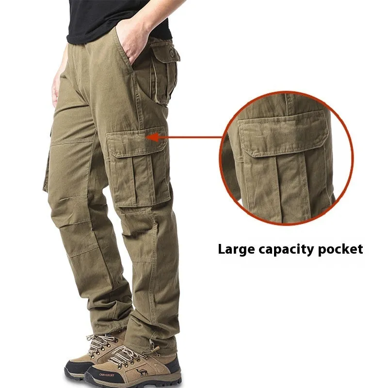 Pantalon cargo en coton à poches multiples amples et résistants à l'usure