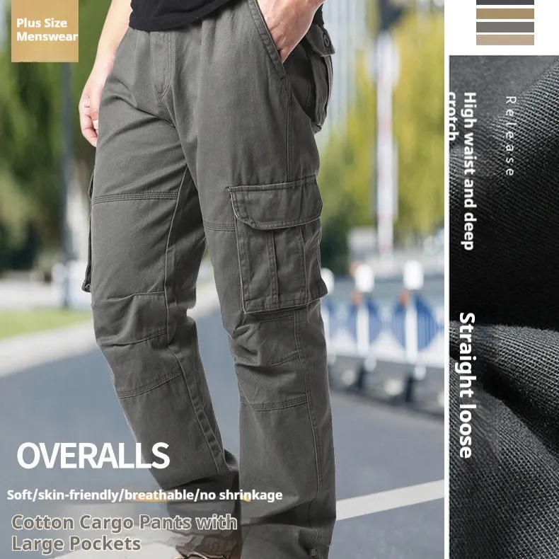 Pantalon cargo en coton à poches multiples amples et résistants à l'usure