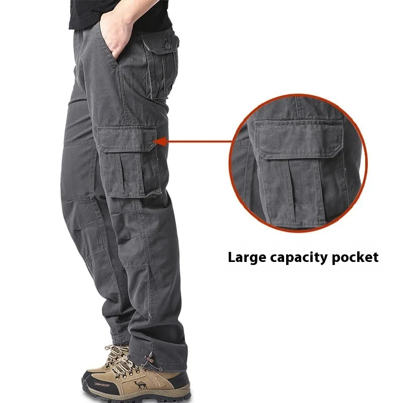 Pantalon cargo en coton à poches multiples amples et résistants à l'usure