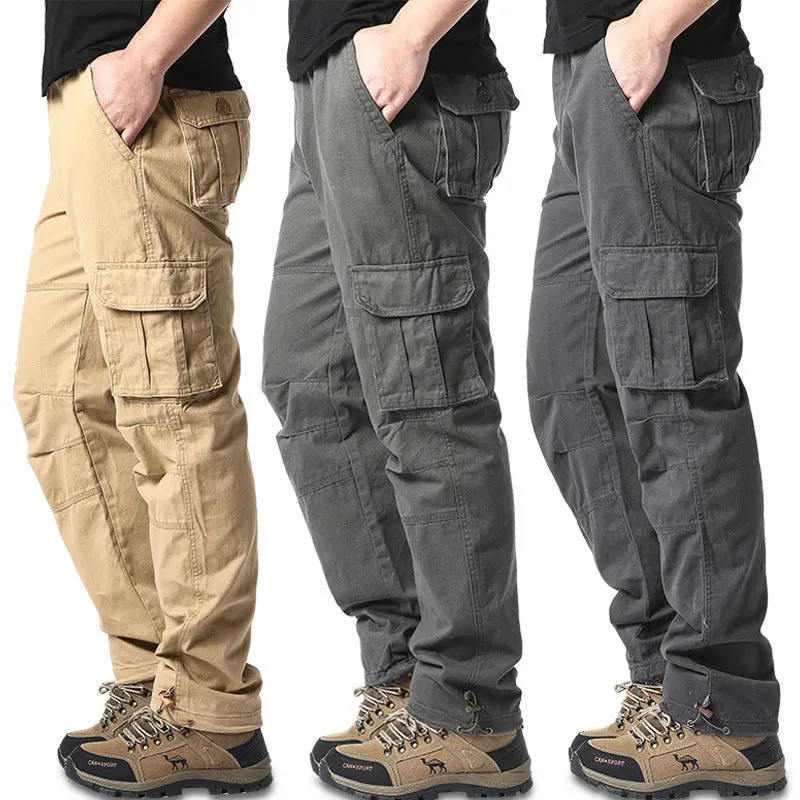 Pantalon cargo en coton à poches multiples amples et résistants à l'usure