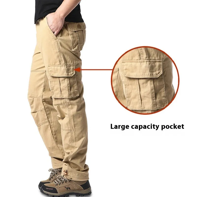 Pantalon cargo en coton à poches multiples amples et résistants à l'usure