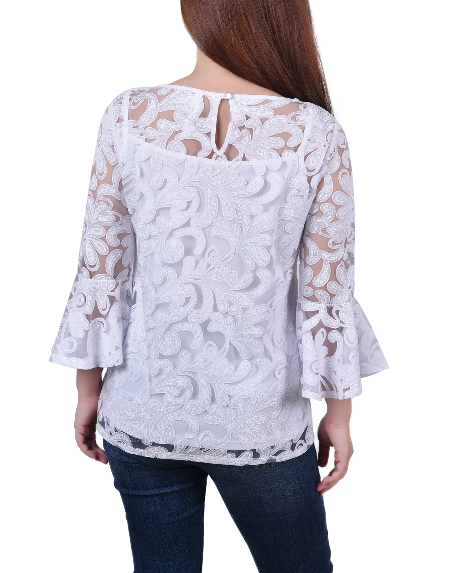 Petite 3/4 Sleeve Burnout Blouse With Matching Camisole