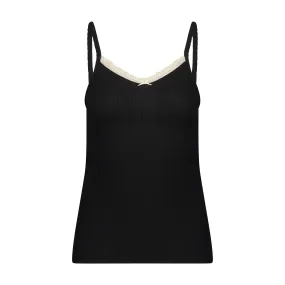 Polkadot BLACK RIB PATTI CAMISOLE w Ecru Cluny Lace