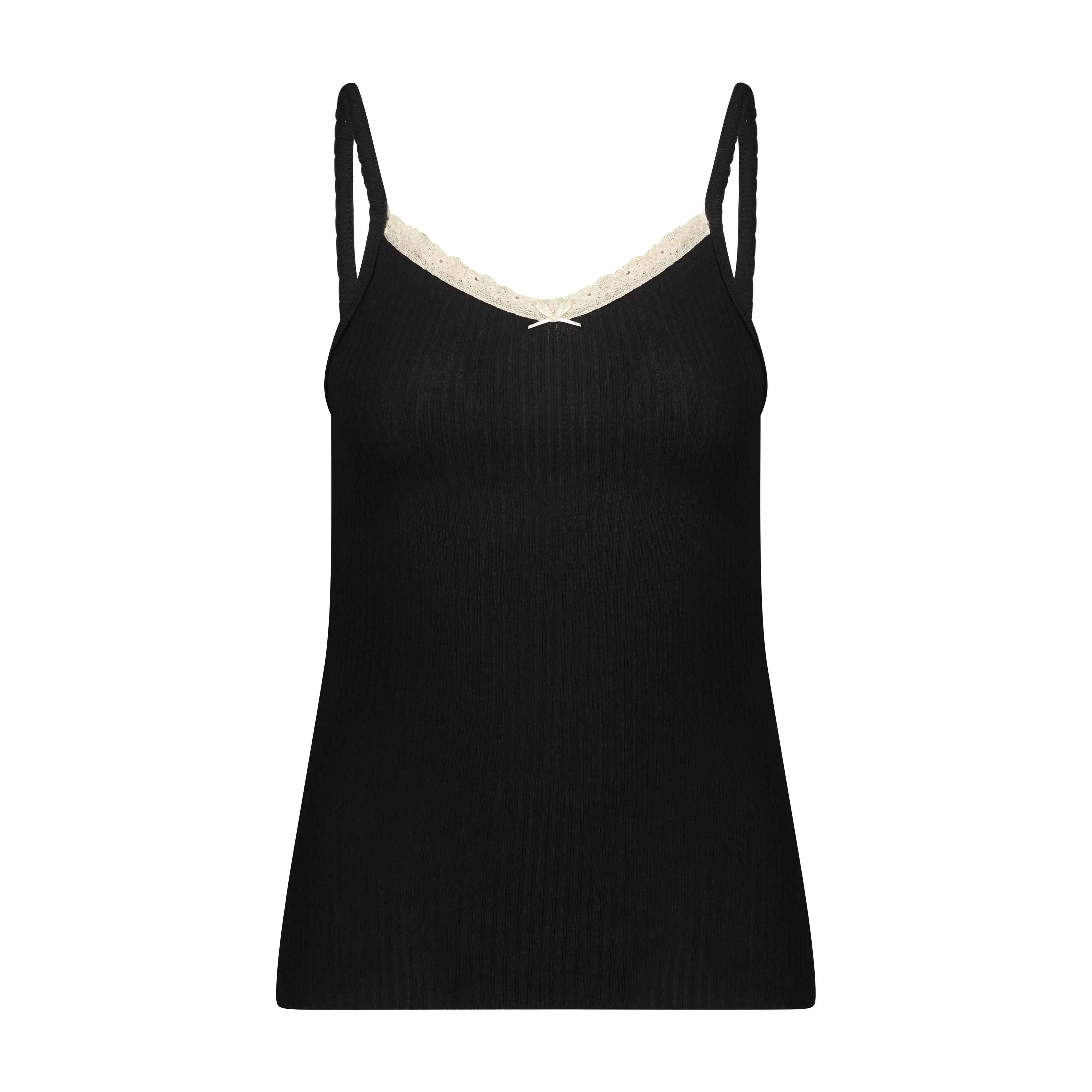 Polkadot BLACK RIB PATTI CAMISOLE w Ecru Cluny Lace