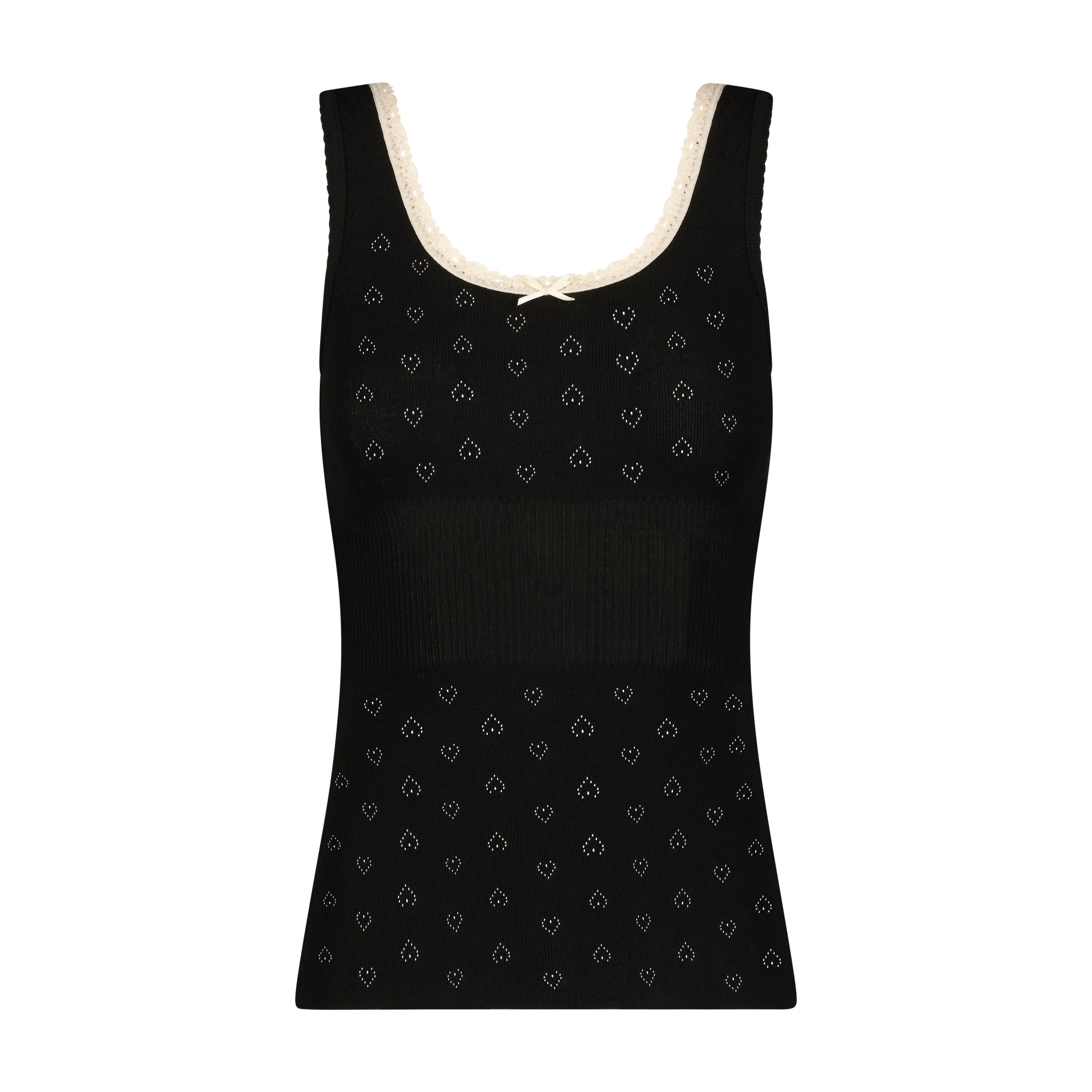 Polkadot Black VIntage Hearts CHARLOTTE TANK w Ecru Cluny