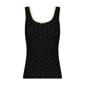 Polkadot Black VIntage Hearts CHARLOTTE TANK w Ecru Cluny