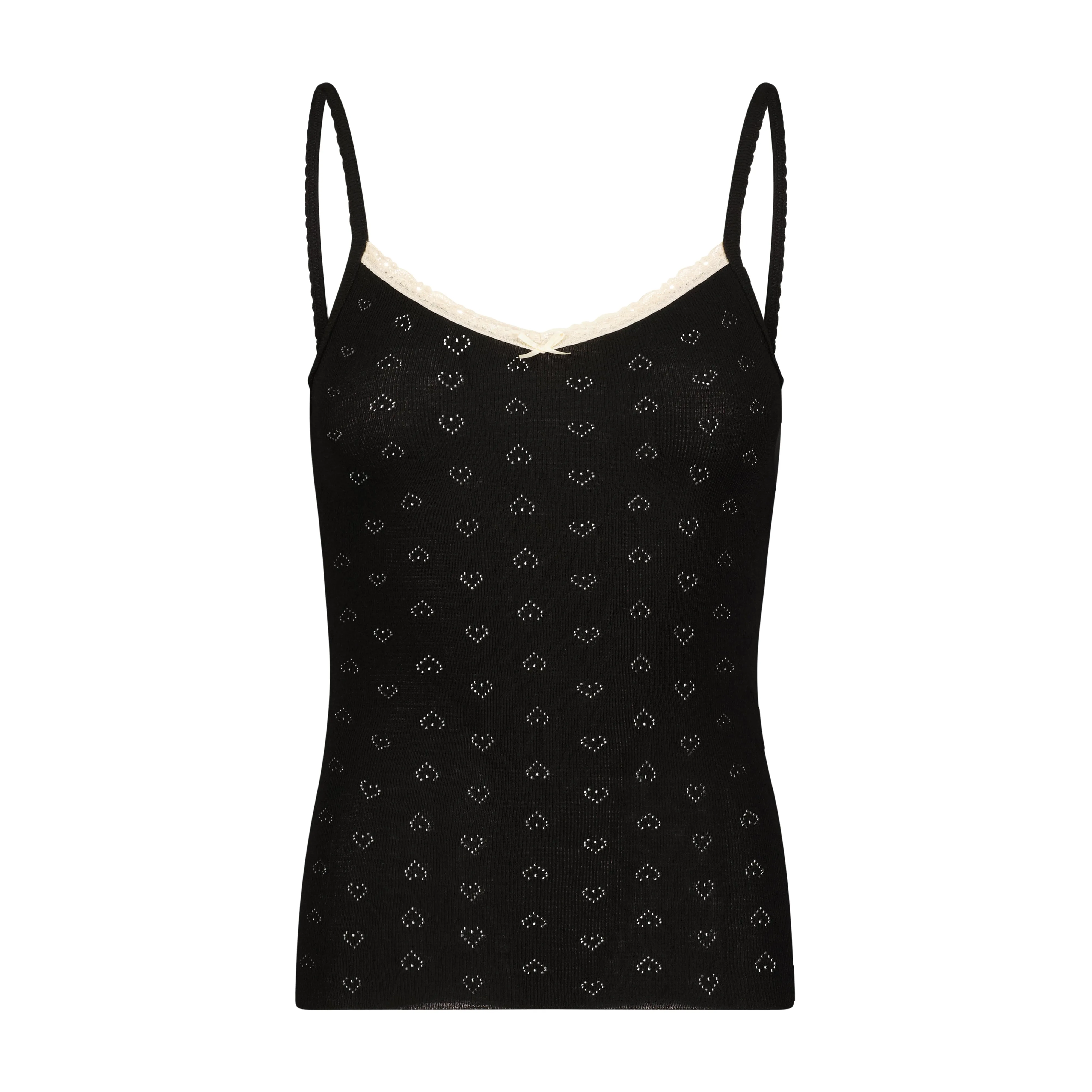 Polkadot Black VIntage Hearts PATTI CAMISOLE w Ecru Cluny