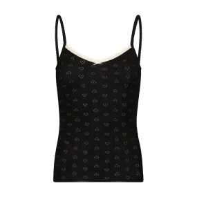 Polkadot Black VIntage Hearts PATTI CAMISOLE w Ecru Cluny