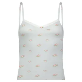 Polkadot BLUE CIEL ROSE Print PATTI CAMISOLE w Lace