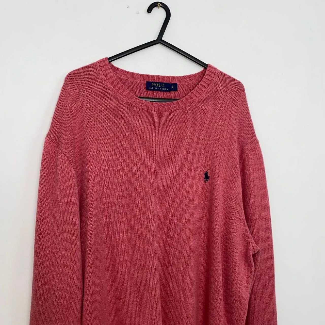 Preowned Polo Ralph Lauren Knitted Jumper Mens Size XL Pink Crewneck Sweater Logo.