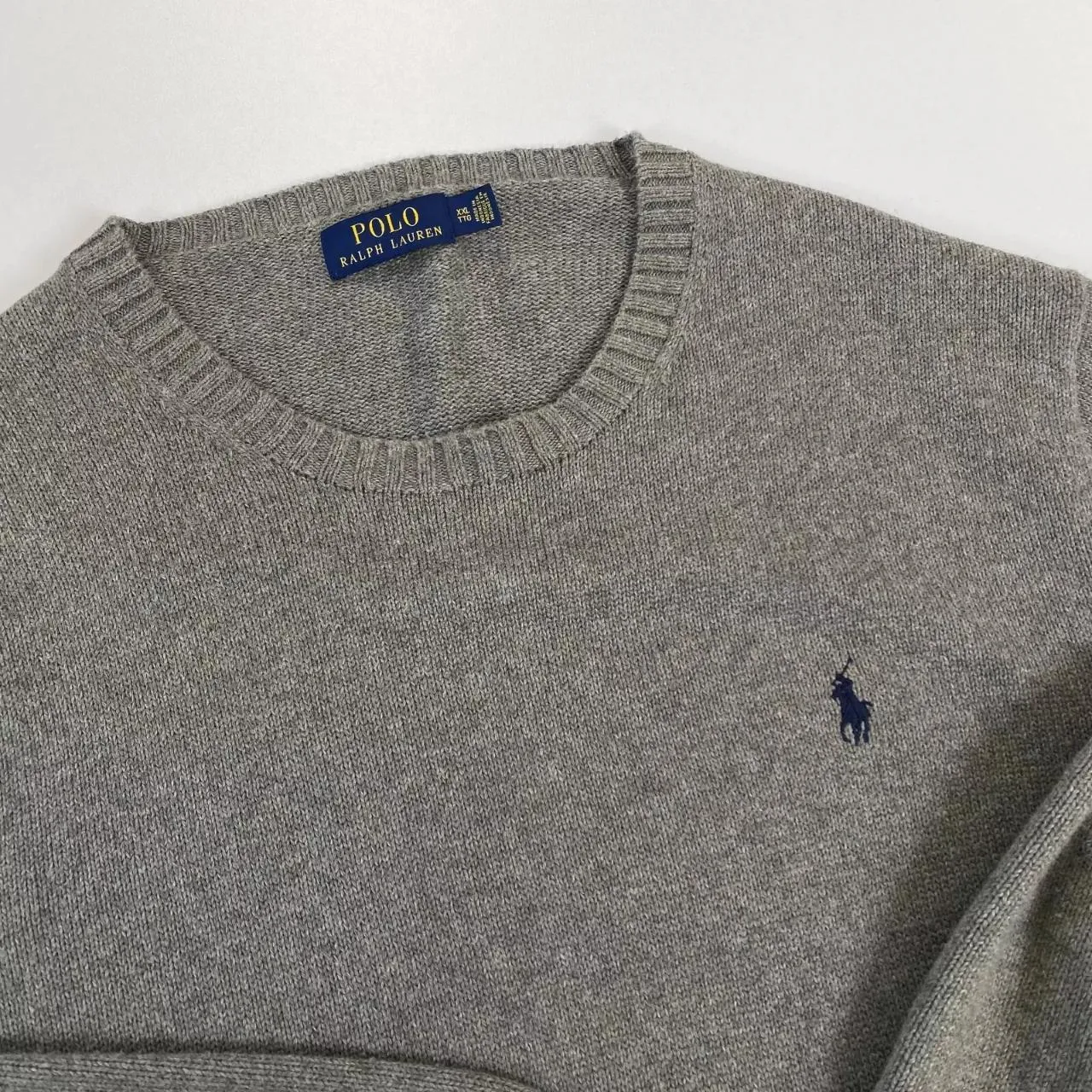 Preowned Polo Ralph Lauren Mens Knitted Jumper Size XXL / 2XL Grey Crew Sweater Knit.