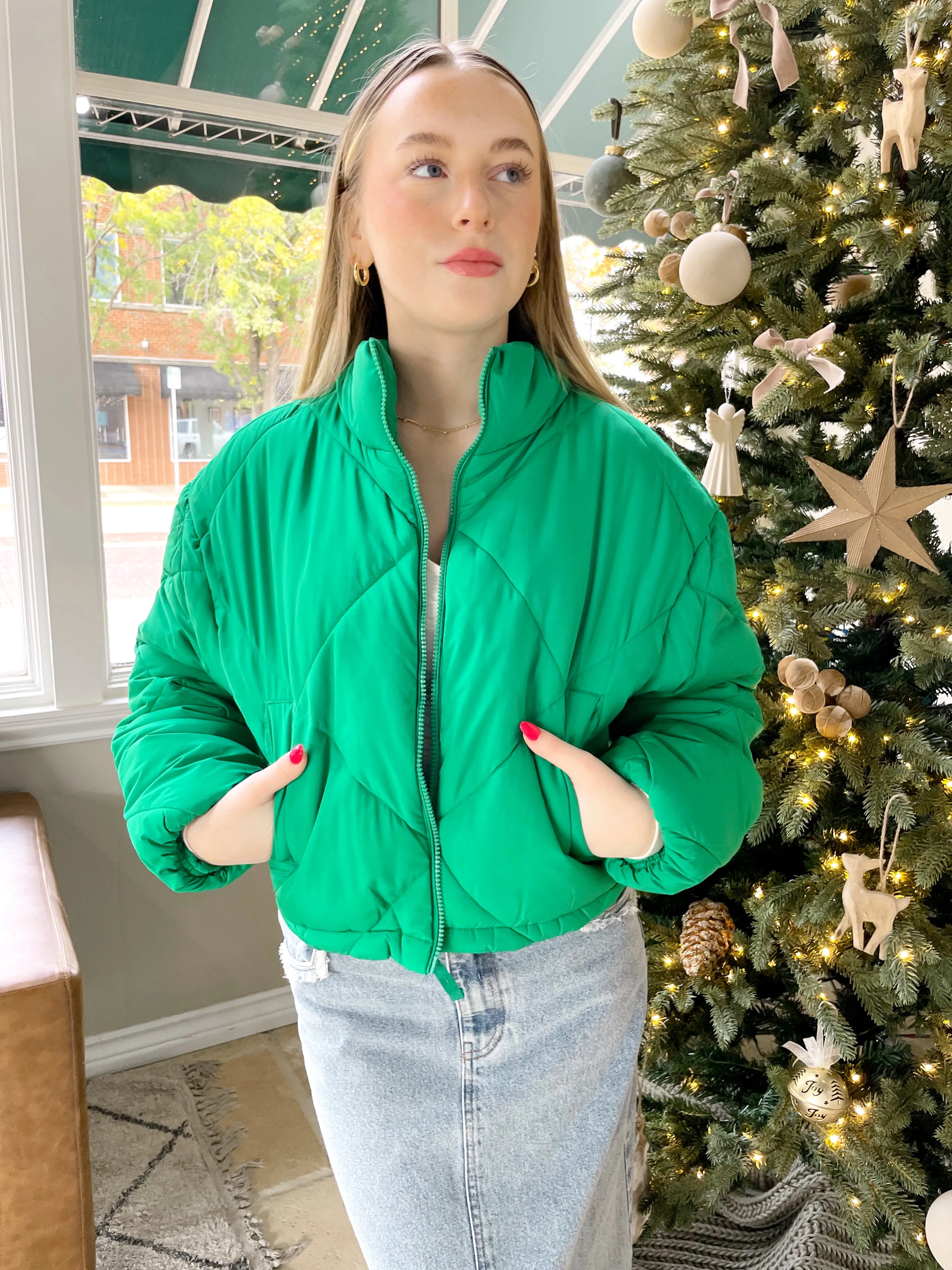 Puffer Jacket in Kelly Green