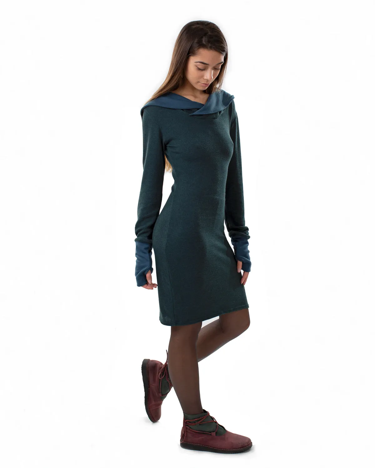 "Isha" Long Sleeved Pencil Dress Teal/Dark Teal