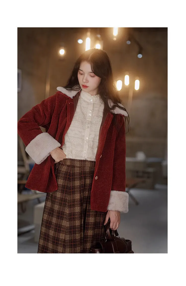 Retro Academia Detachable Fur Collar Jacket & Skirt