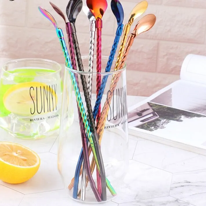 Reusable Long Handle Spoon Straw