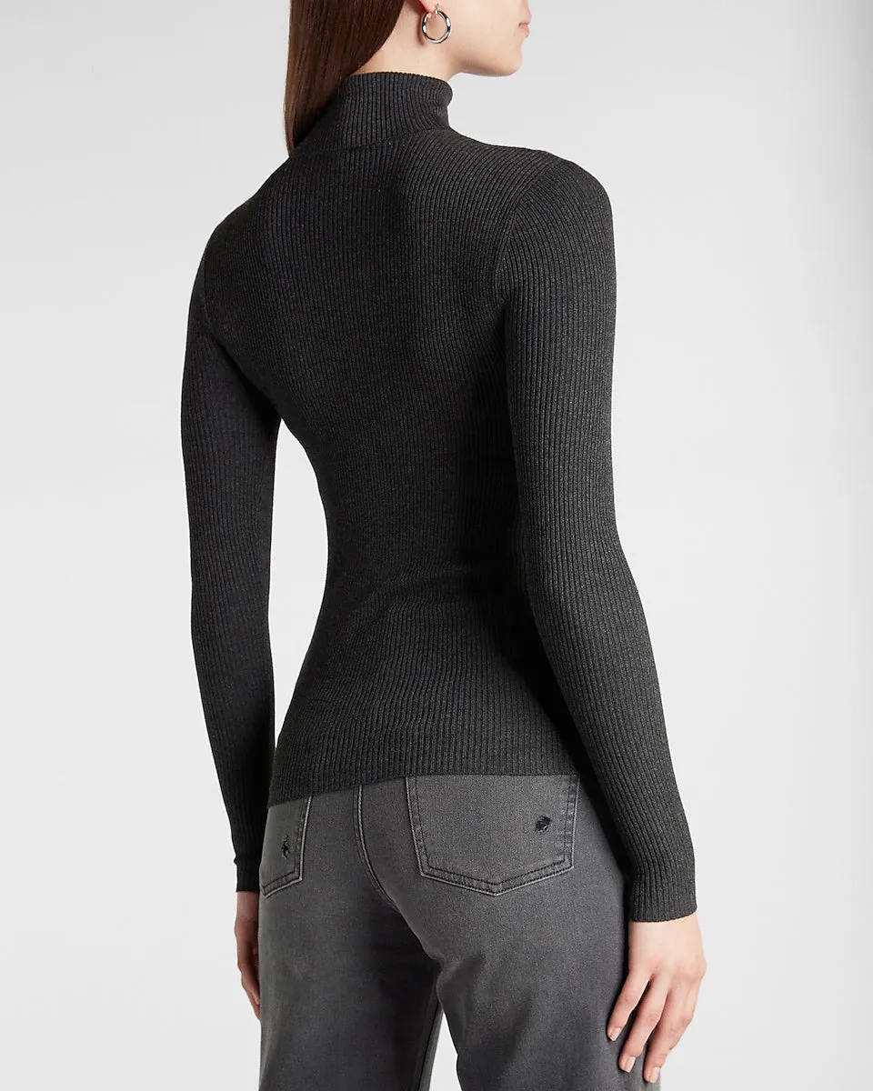 Ribbed Fitted Turtleneck Sweater in Charcoal Gray