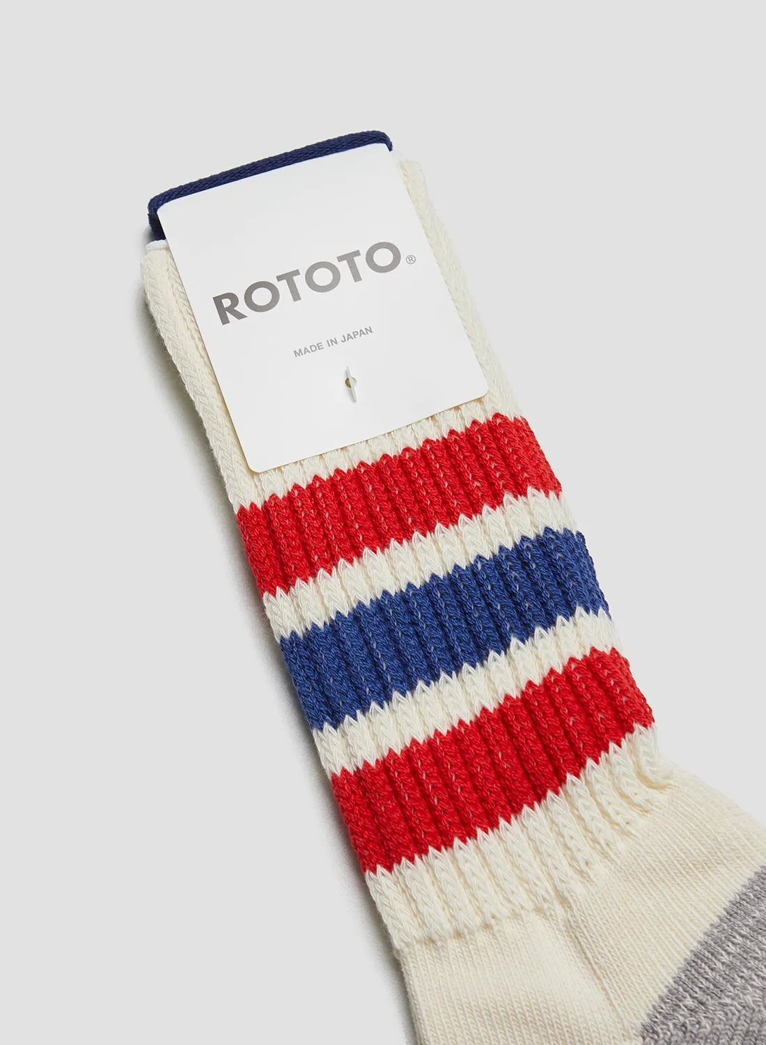 Rototo Coarse Ribbed Oldschool Crew Sock in Chili Red/Blue