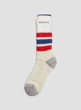 Rototo Coarse Ribbed Oldschool Crew Sock in Chili Red/Blue