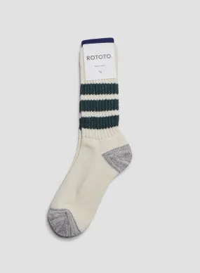 Rototo Coarse Ribbed Oldschool Crew Sock in Dark Green