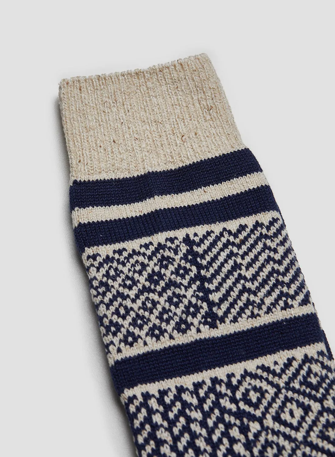 Rototo Multi Jacquard Crew Sock in Ivory/Navy