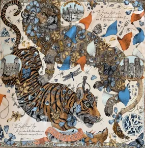 Sabina Savage "The Lion and Tiger's Tea" Silk Scarf Peony