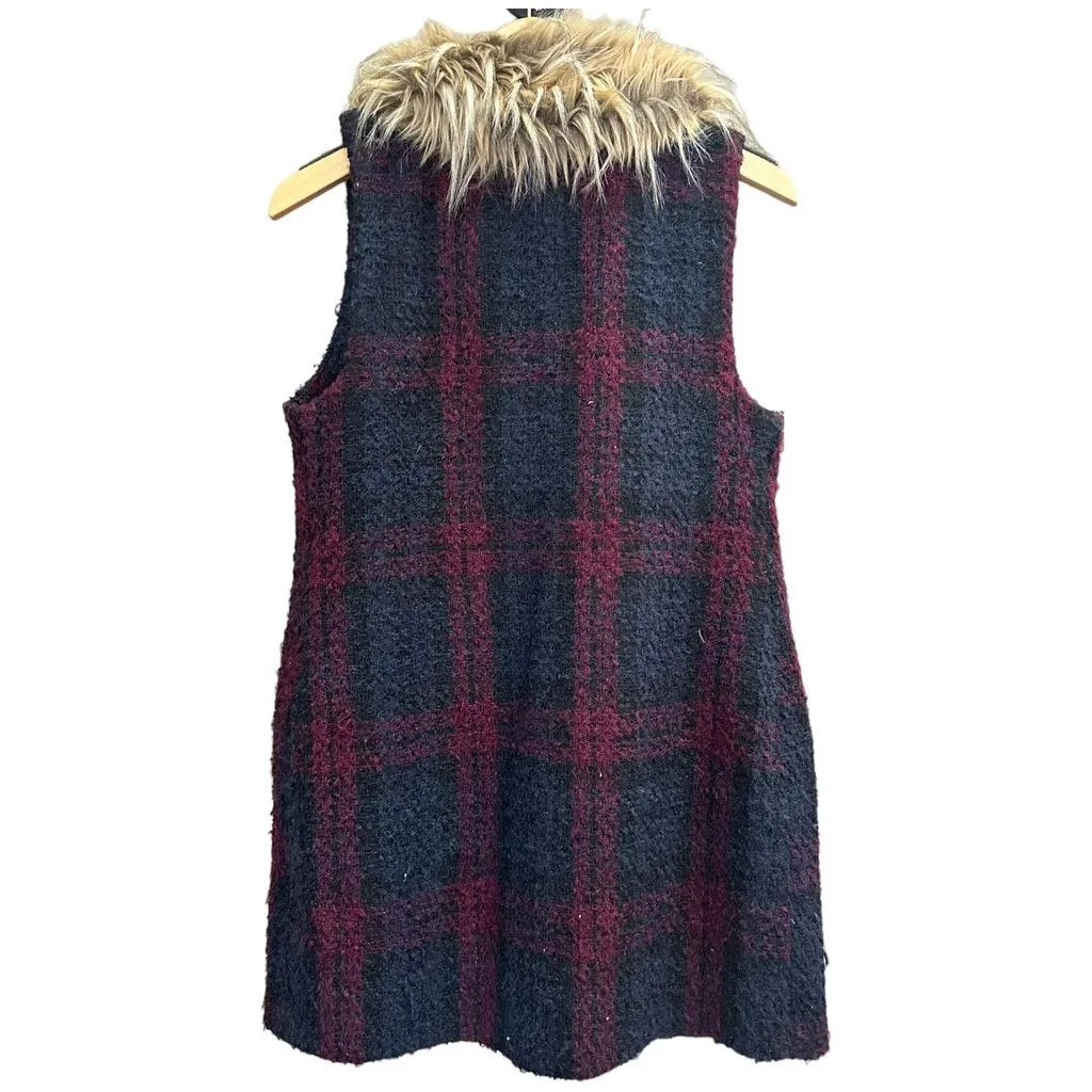 Sanctuary Yannah Plaid Vest with Faux Fur Collar - Size XS