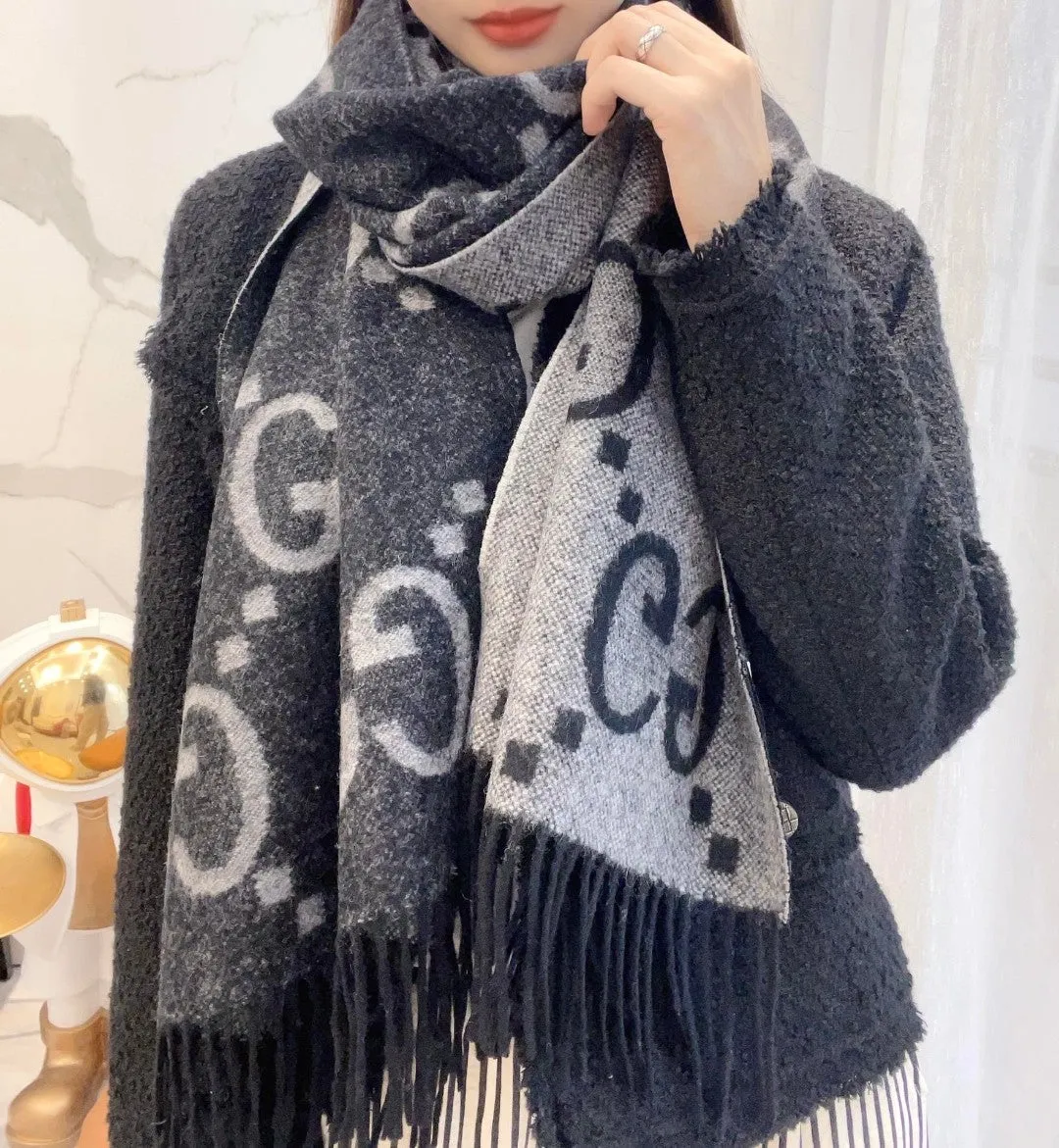 SCARF 200 CM IN BLACK MIX LIGHT GRAY CASHMERE 396377