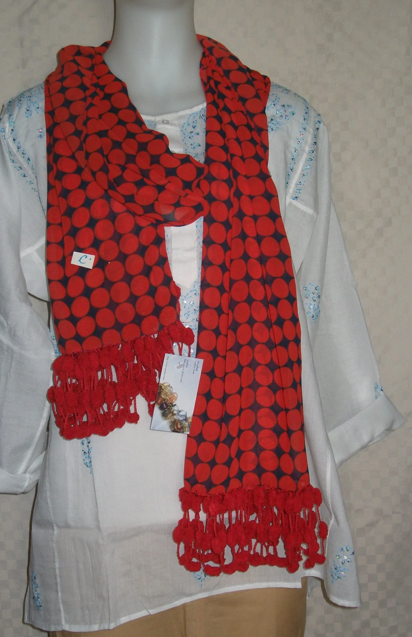 Scarf 2427 Red Blue Polka Dupatta Chunni Shawl Wrap Shieno