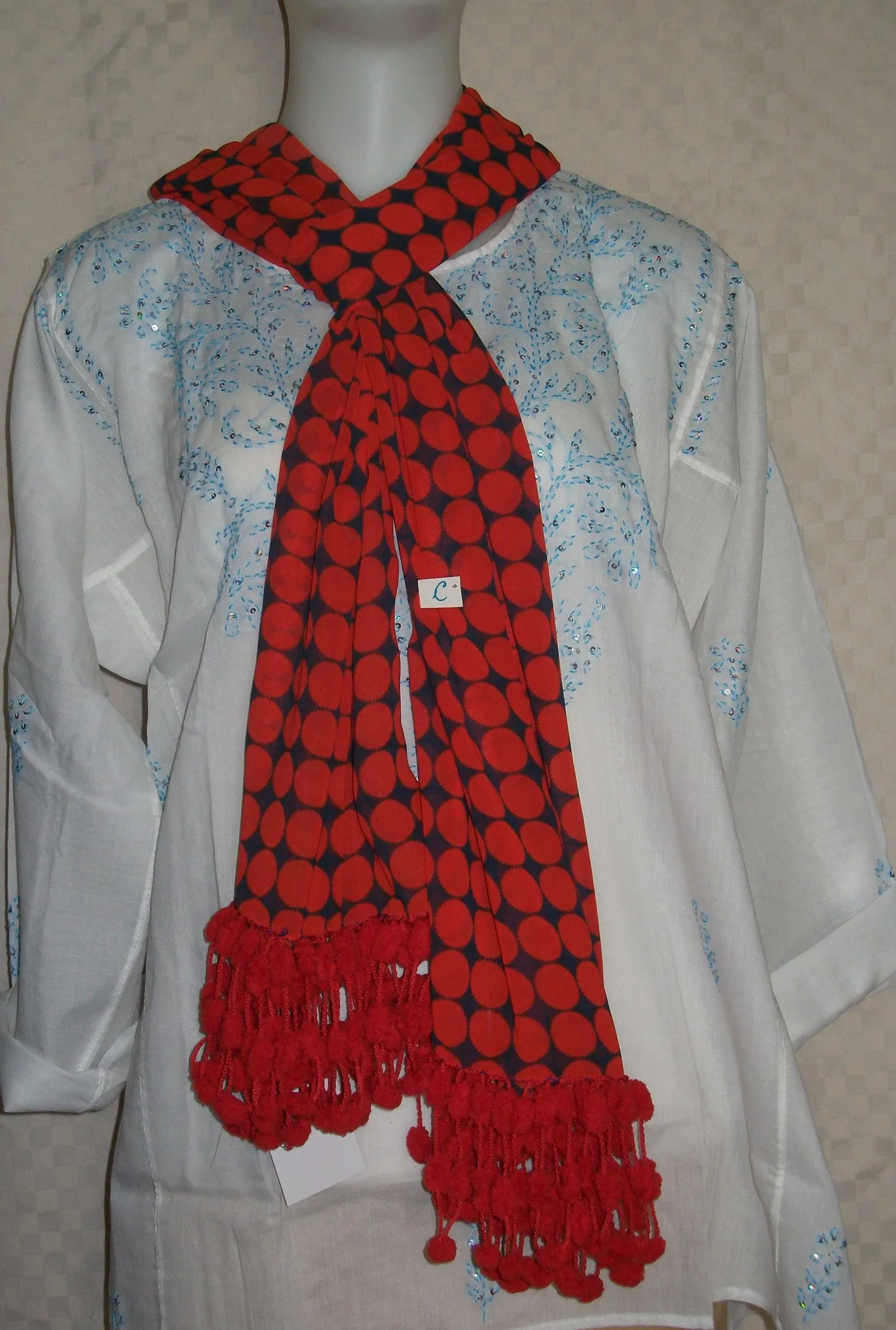 Scarf 2427 Red Blue Polka Dupatta Chunni Shawl Wrap Shieno