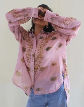 Seimei Handwoven Mul Shirt Marigolds Roses And Lac Pink