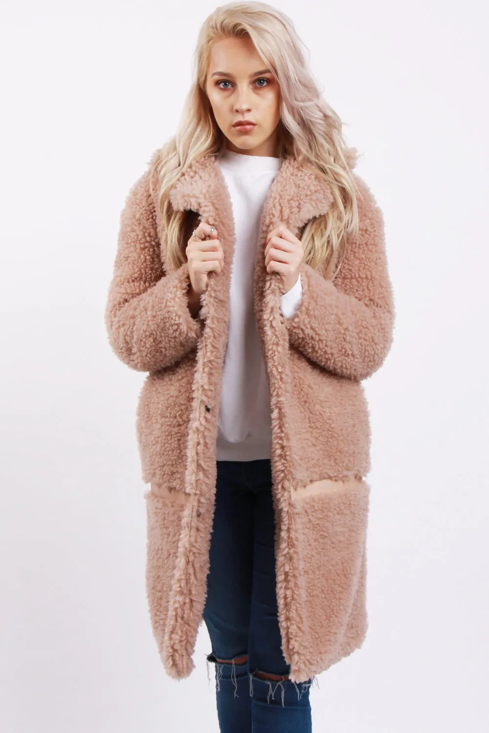 Shaggy Teddy Coat with PU Detail