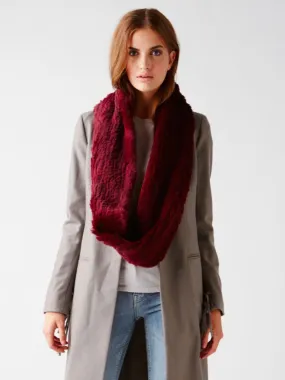 Sheared Rabbit Knitted Infinity Scarf – Burgundy