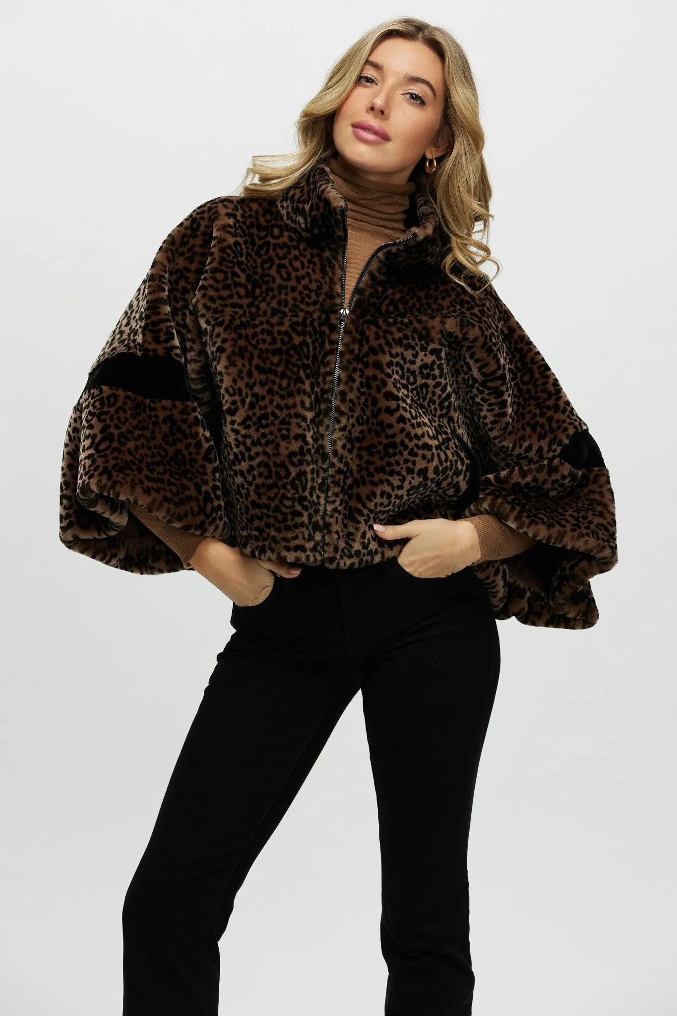 Shearling Lamb Zip Jacket with Cropped Sleeves