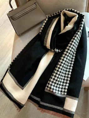 SHEIN 1pc Houndstooth Pattern Black Scarf, Warm & Versatile Shawl/Wrap For Women In Winter, Suitable For Office & Air-Conditioned Rooms